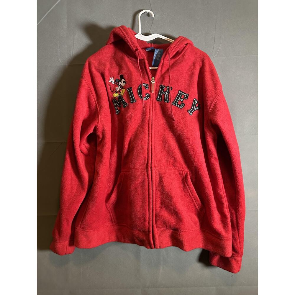 Disney Mickey Mouse Hoodie Womens Large Full Zip Fleece Jacket Embroidered
